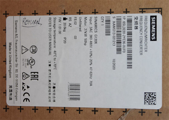 6SL3220-2YE36-0UF0 지멘스  380-480 Ｖ SINAMICS G120X 정격 전력 : 110% 60s에 있는 37 kW