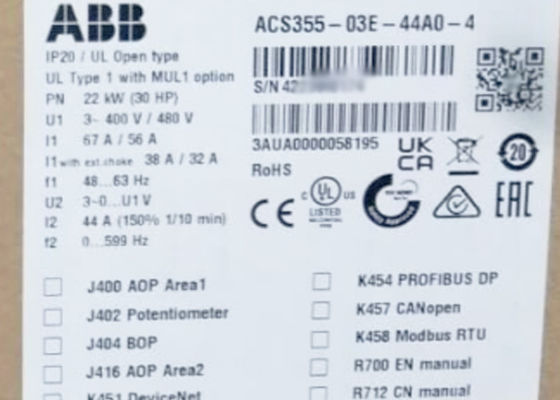 ACS355-03E-44A0-4 기계류 드라이브 3AUA0000058195 22kW 30HP IP20
