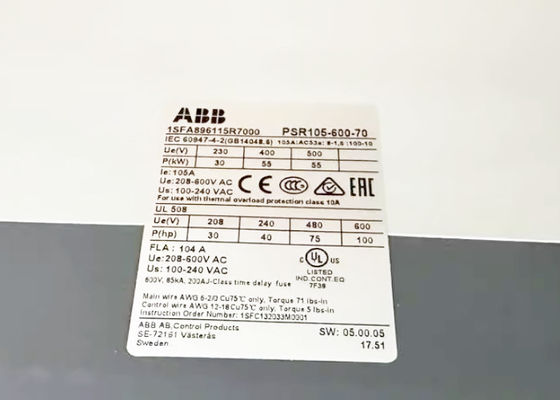 PSR105-600-70 1SFA896115R7000 PSR 소프트스타터 105A 208-600VAC 새