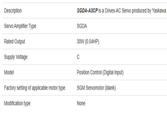 SGDA-A3CP 세르보 드라이브 야스카와 0.03kw 전력