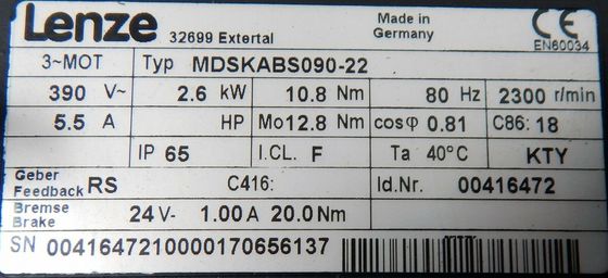 렌즈 MDFKABS090-22 전기 모터 일반 목적 등급 전력 15KW