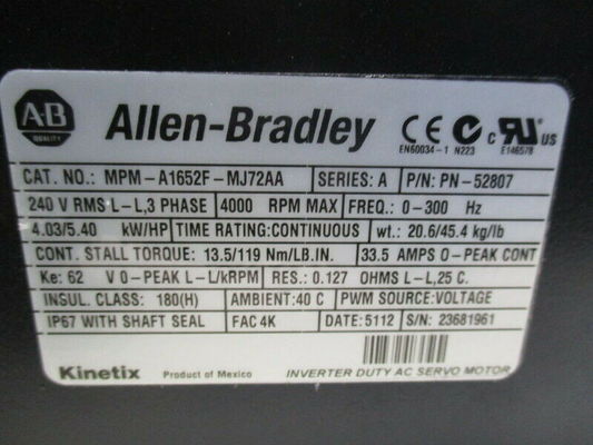 ALLEN-BRADLEY MPM-A1652F-MJ72AA MPM 시리즈 MPM 240V AC 회전 서보 모터