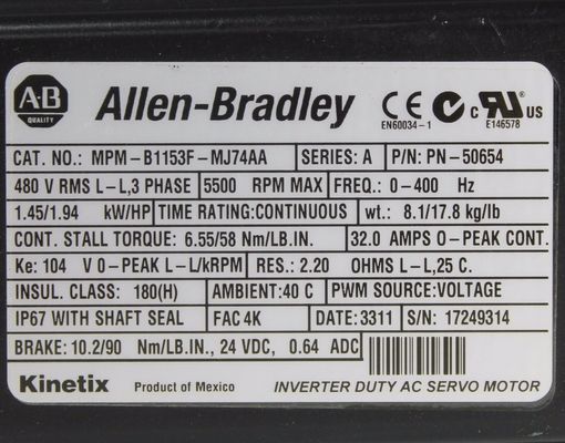 ALLEN-BRADLEY A20B-0007-0361 MP-시리즈 MPM 480V AC 회전 서보 모터
