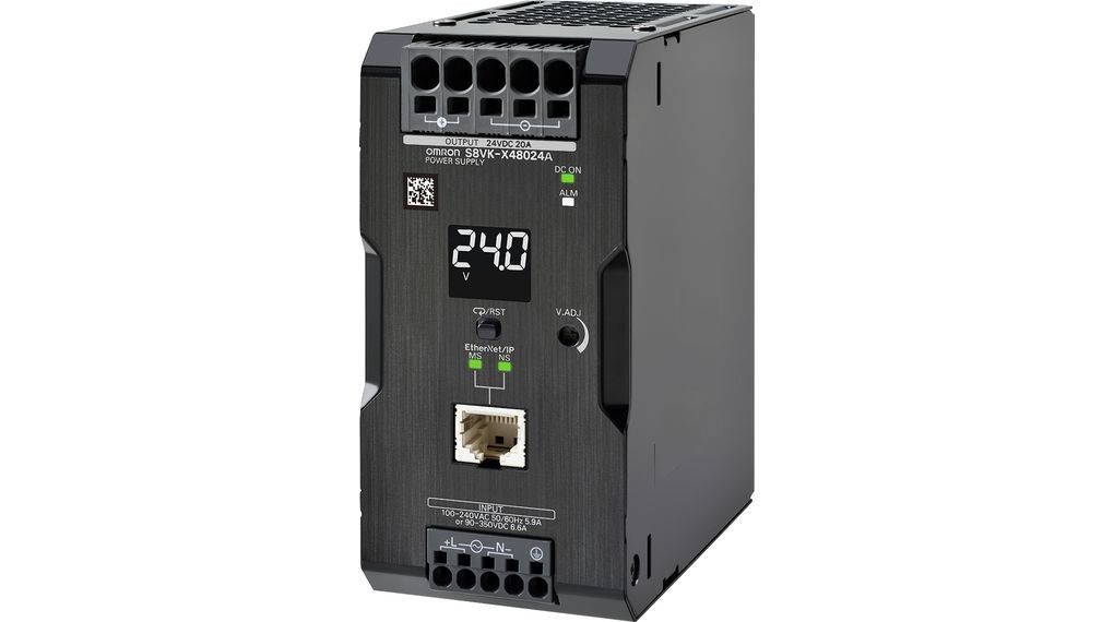옴론 S8VK-X48024A-EIP 100 내지 240 VAC 전력 정격 480 Ｗ 24 VDC - + 70 Ｃ에 대한 40 Ｃ