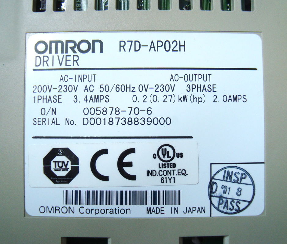 옴론 R7d-Bp01l 서보 기구에 의하 Ac 100 vac은 1.6a 100v 로드 최대 모터 성능 100w를 공급합니다